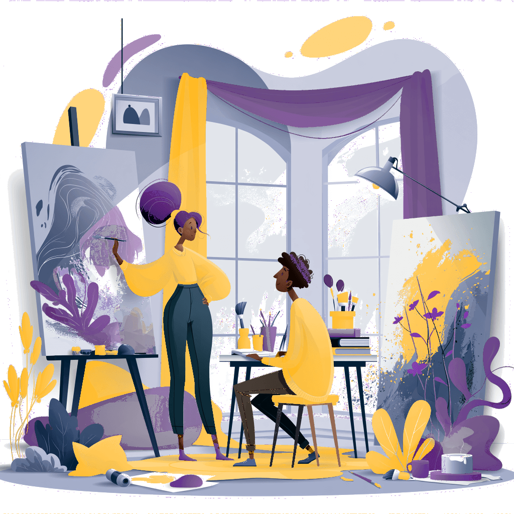Painting lesson in a studio