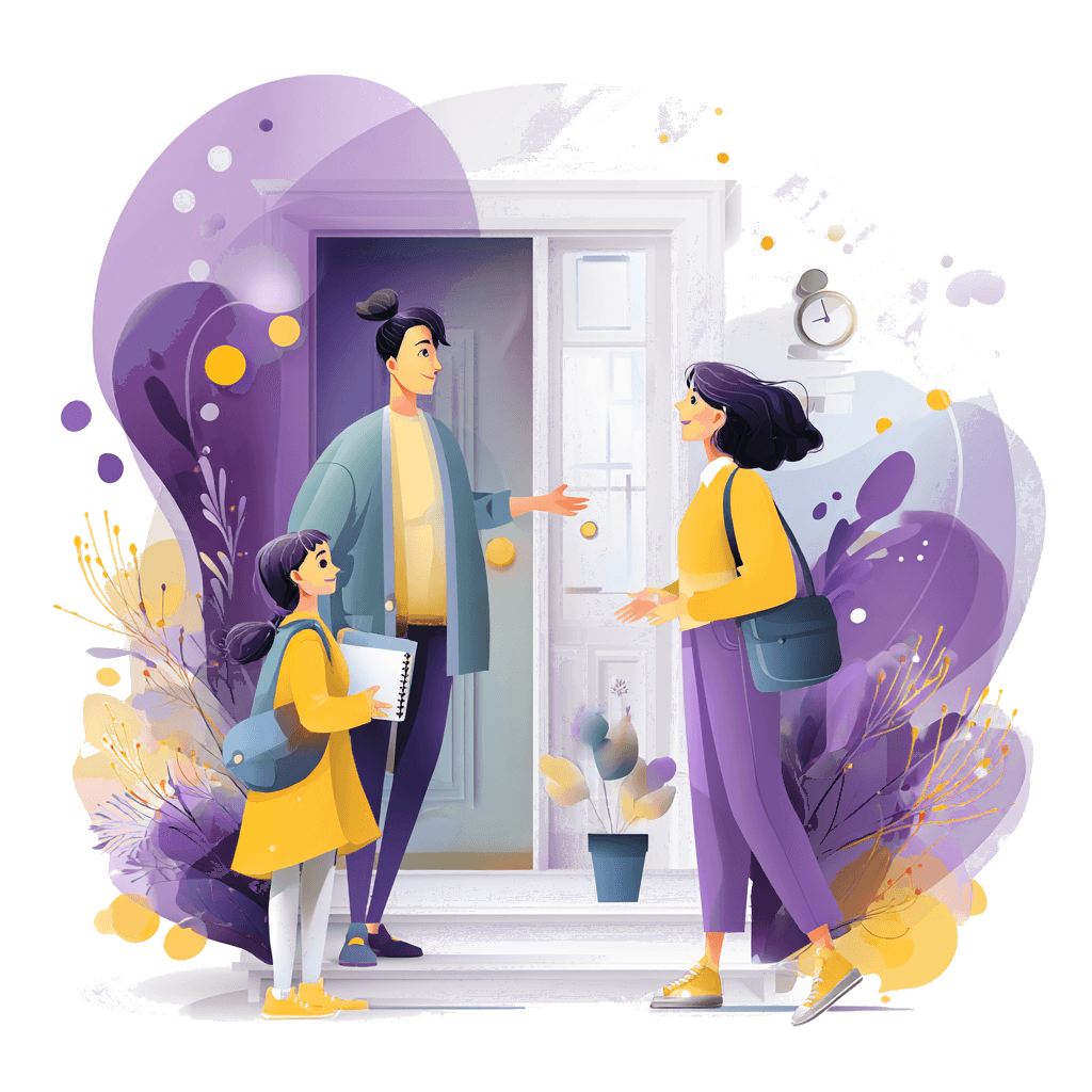 Tutor greeting a family at the door